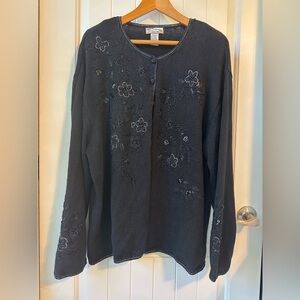 Vintage Heirloom Collectibles Black Beaded Cardigan Sweater Size 22/24